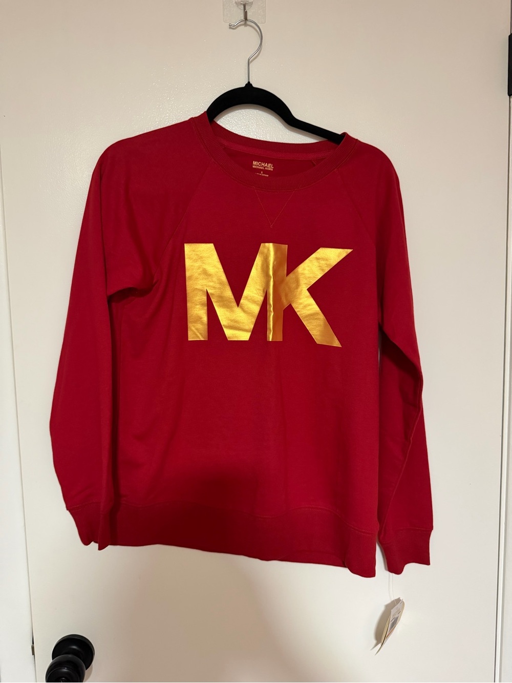 Michael Kors Red Crewneck Sweatshirt with Gold MK Chest Logo